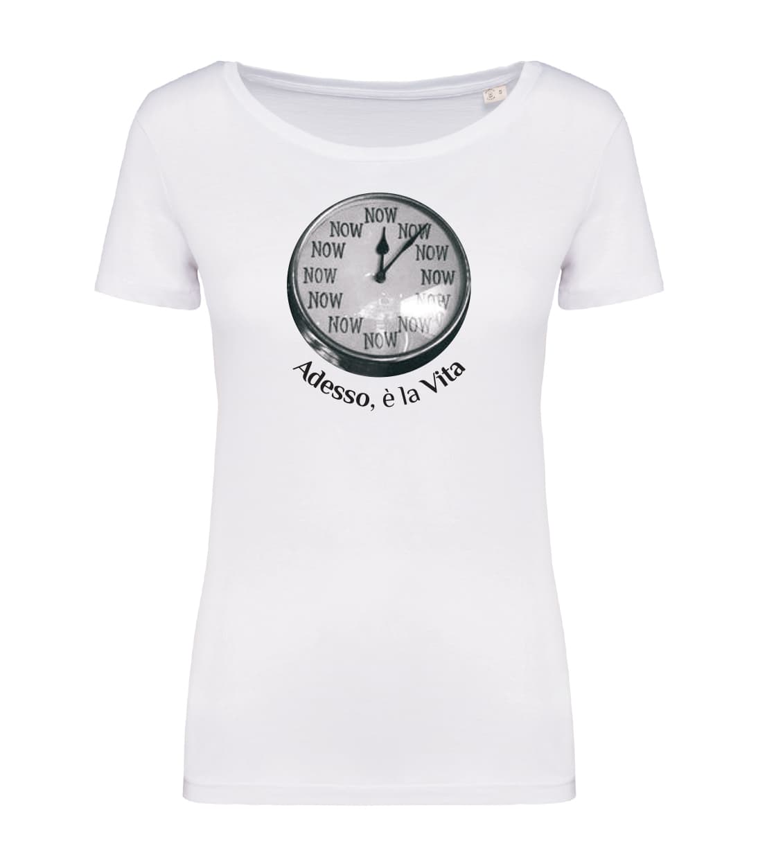 T-shirt_donna_manica_corta_bianco_Adesso_e_la_vita