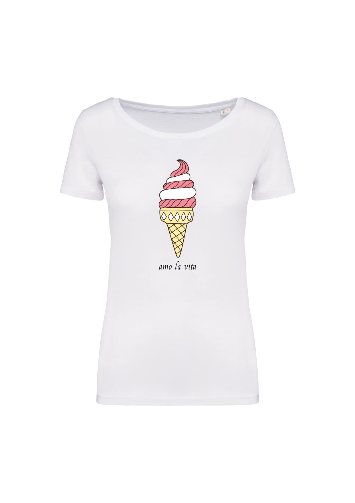 T-shirt_donna_manica_corta_bianco_Cono_gelato_Amo la_vita