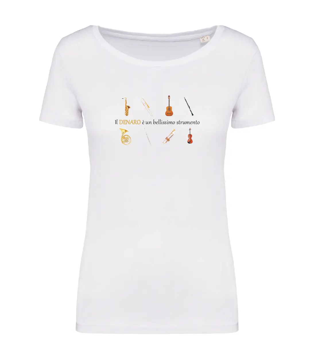 T-shirt_donna_manica_corta_bianco_Il_denaro_e_un_bellissimo_strumento