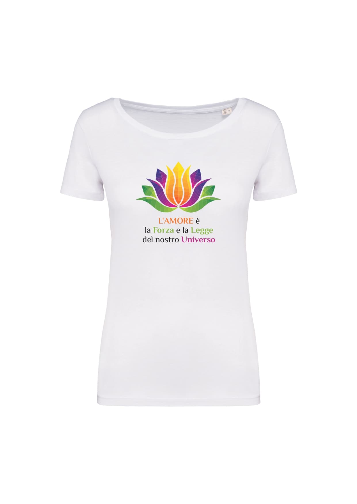 T-shirt_donna_manica_corta_bianco_Lamore_e_la_forza_ e_la_legge_del_ nostro_universo