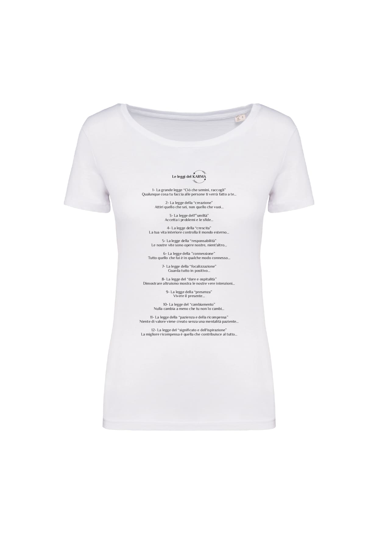 T-shirt_donna_manica_corta_bianco_Le_leggi_del_karma