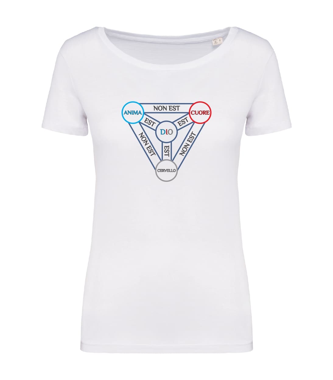 T-shirt_donna_manica_corta_bianco_Trinitrà_Anima_Cuore_Cervello