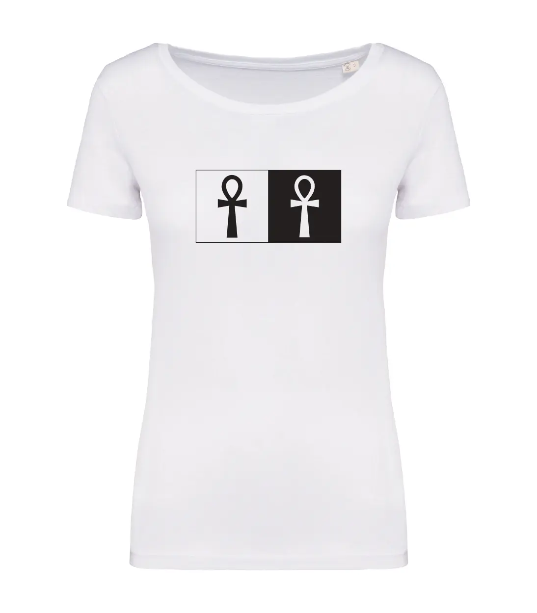 T-shirt_donna_manica_corta_bianco_ankh_versione_biancoenero