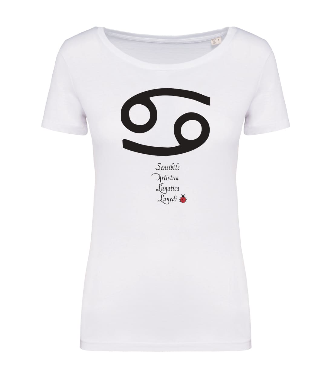 T-shirt_donna_manica_corta_bianco_segno_zodiacale_cancro_caratteristiche