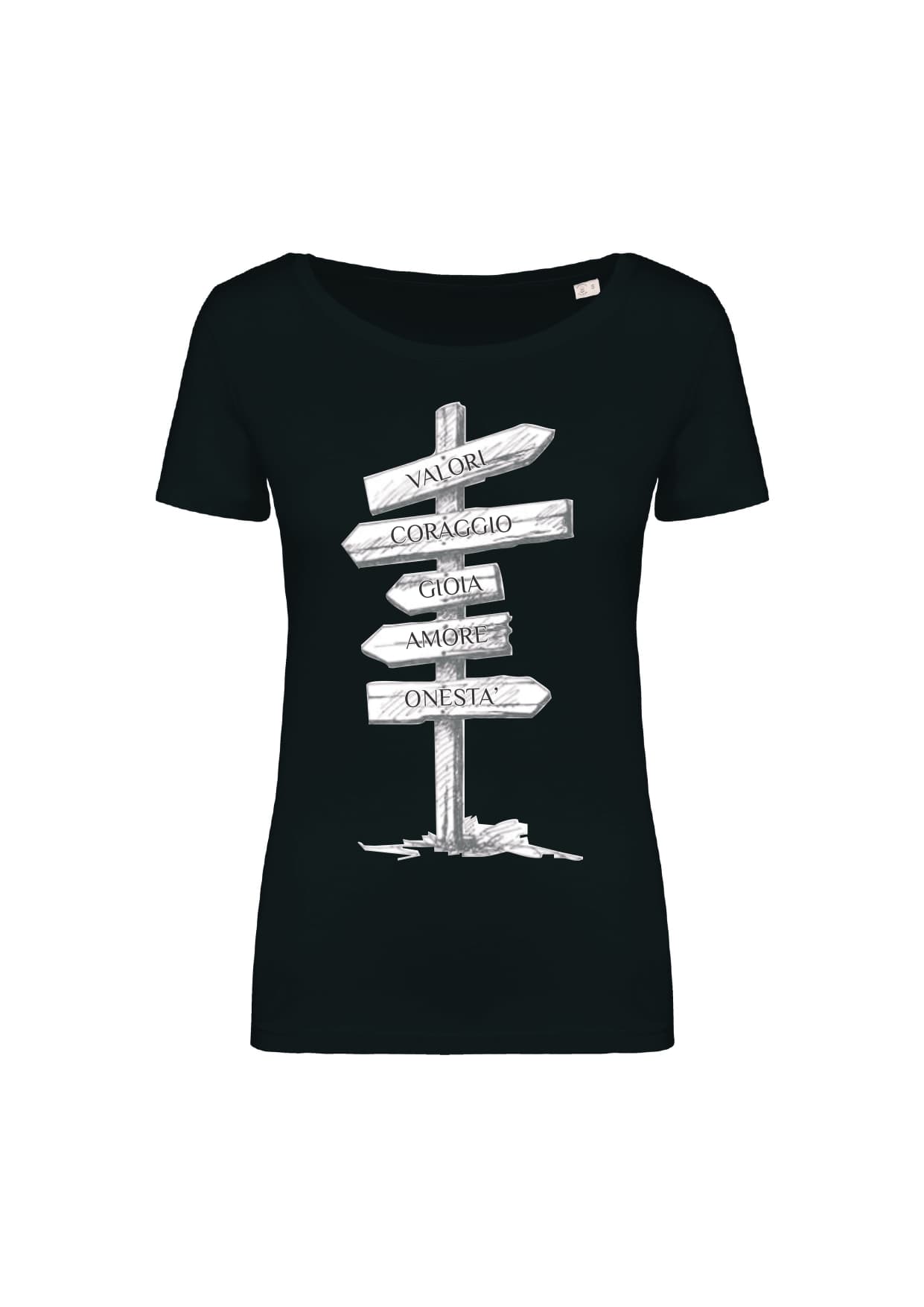 T-shirt_donna_manica_corta_nero_Cartello_valori