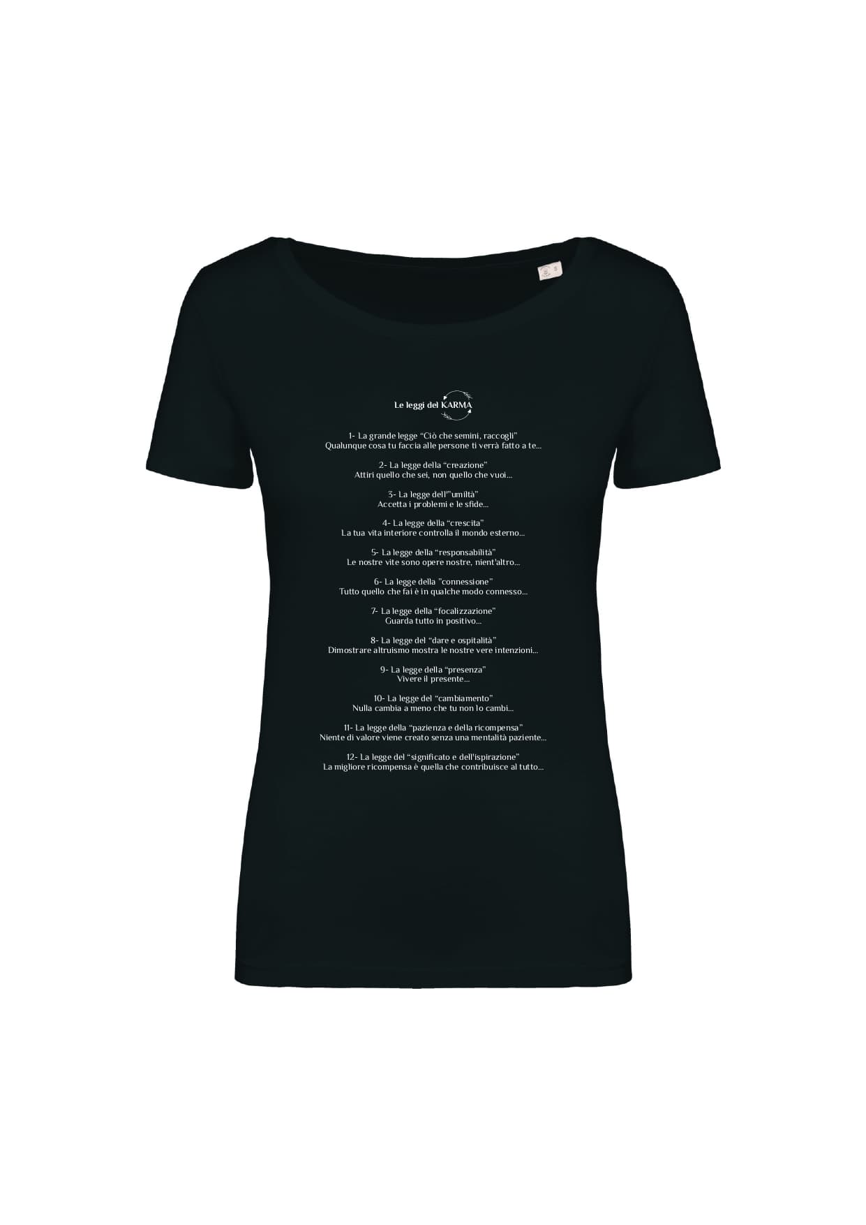 T-shirt_donna_manica_corta_nero_Le_leggi_del_karma