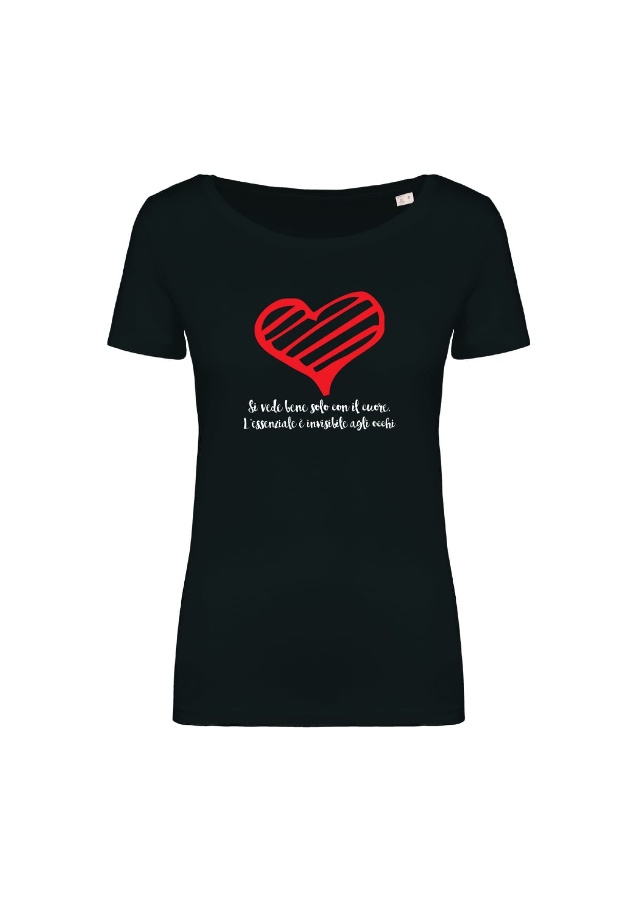 T-shirt_donna_manica_corta_nero_Si_vede_bene_solo_ con_il_cuore