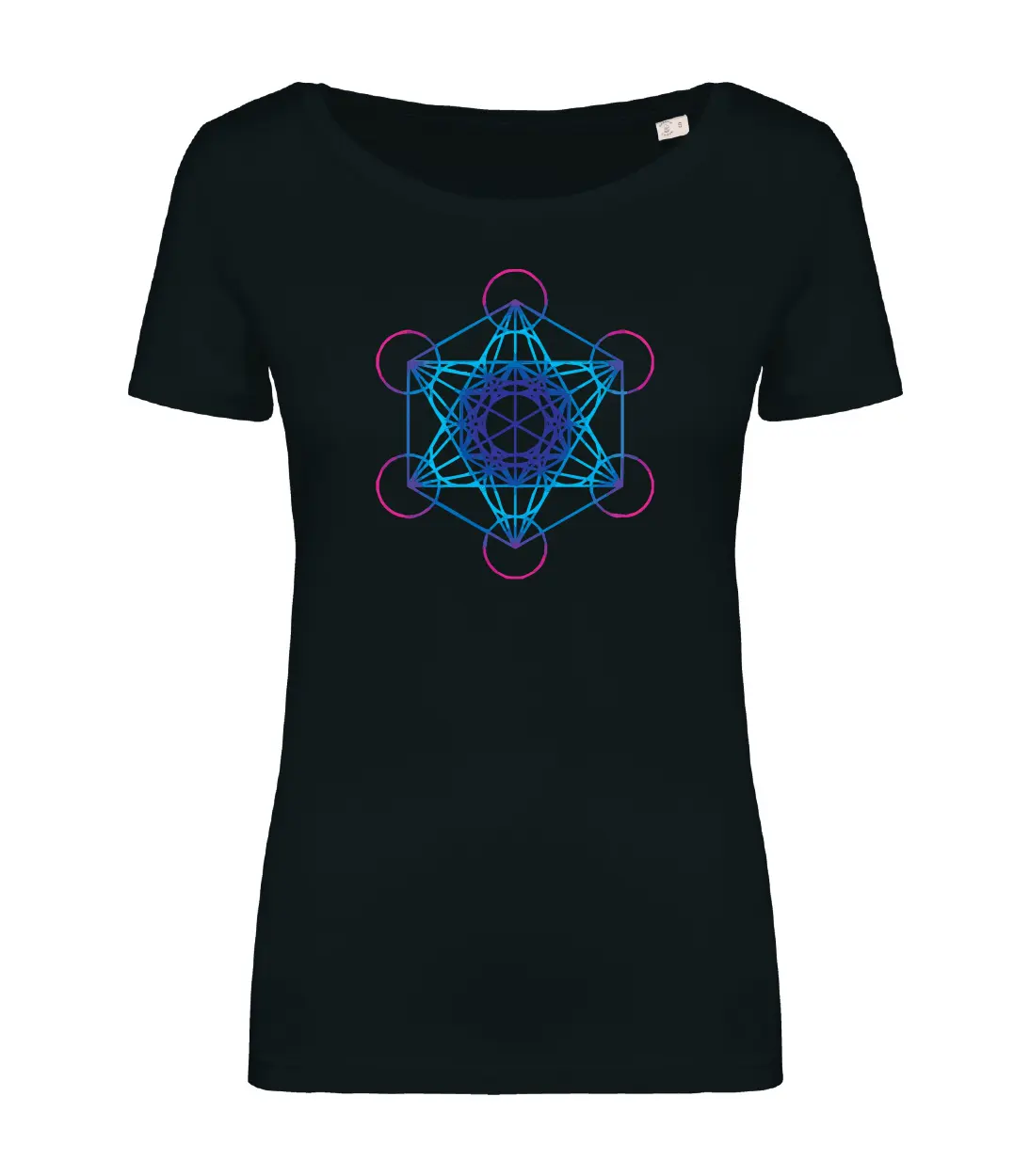 T-shirt_donna_manica_corta_nero_cubo_di_metatron