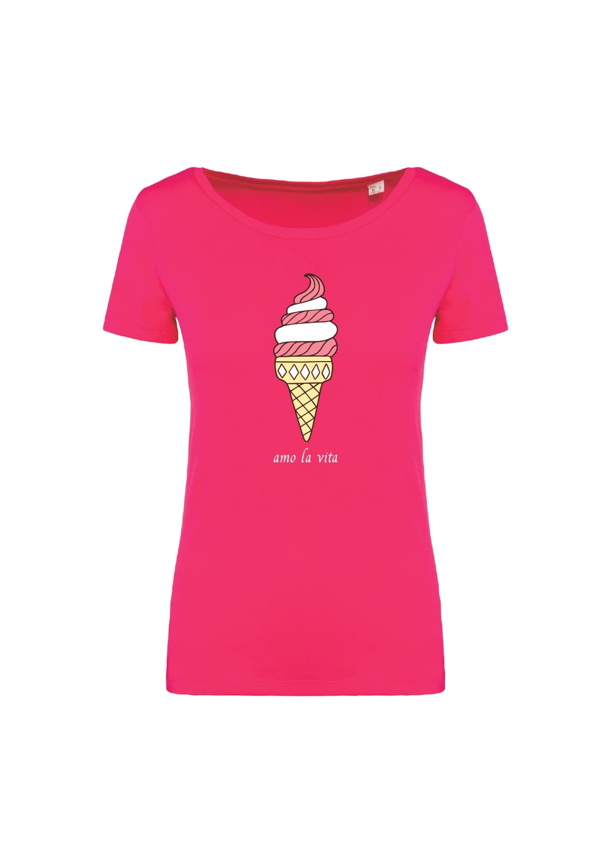 T-shirt_donna_manica_corta_rosso_ sorbetto_Cono_gelato_Amo la_vita