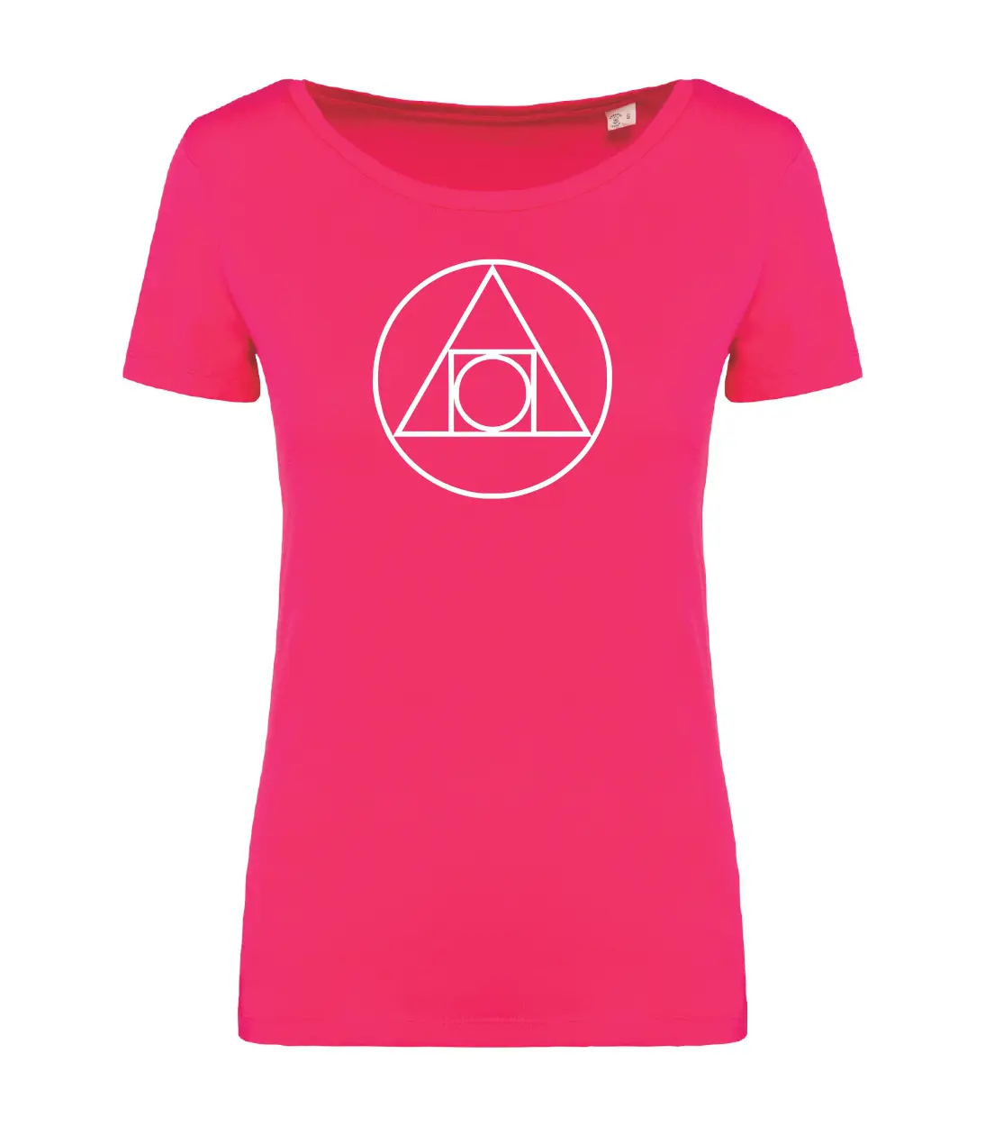 T-shirt_donna_manica_corta_rosso_sorbetto_cerchio_quadrato