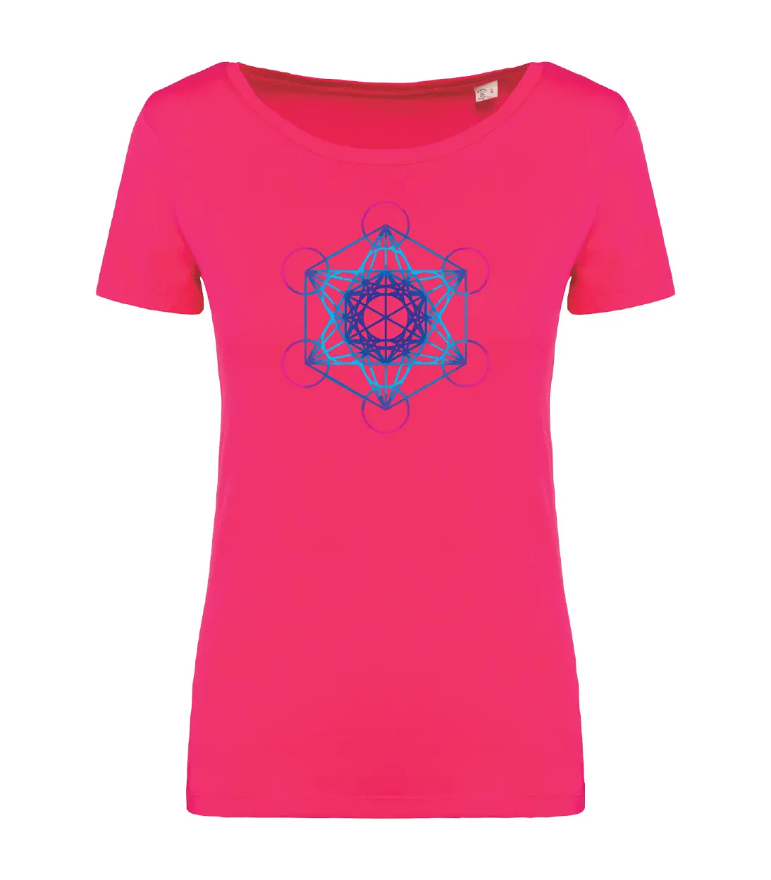 T-shirt_donna_manica_corta_rosso_sorbetto_cubo_di_metatron