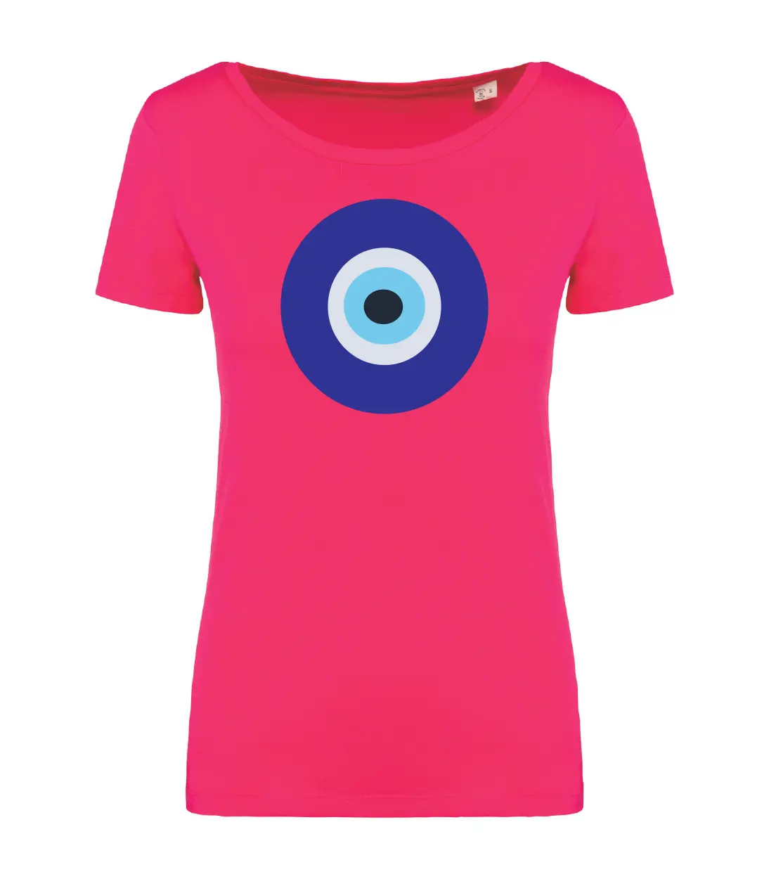 T-shirt_donna_manica_corta_rosso_sorbetto_occhio_di_allah_o_occhio_greco