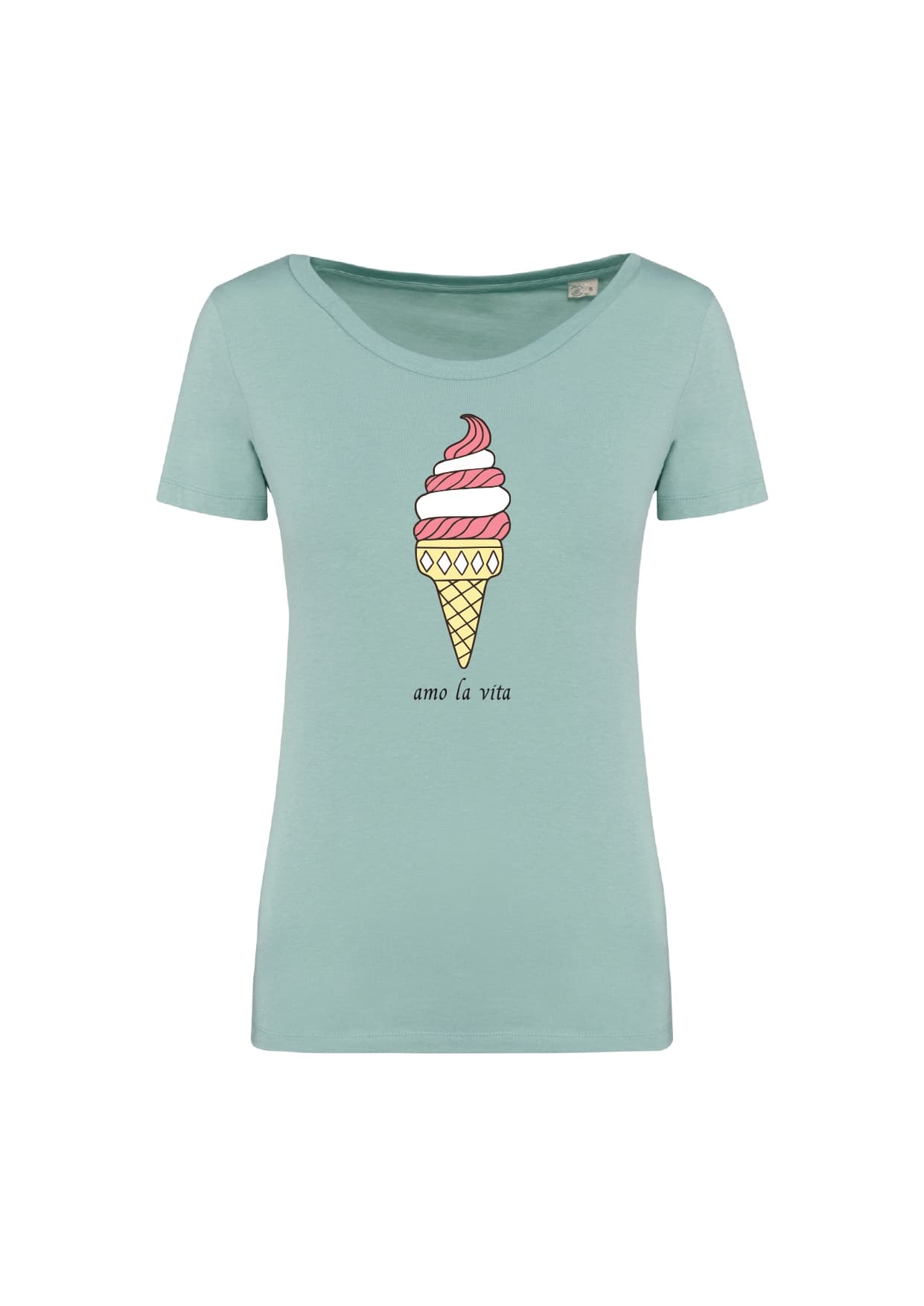 T-shirt_donna_manica_corta_verde_ menta_Cono_gelato_Amo la_vita
