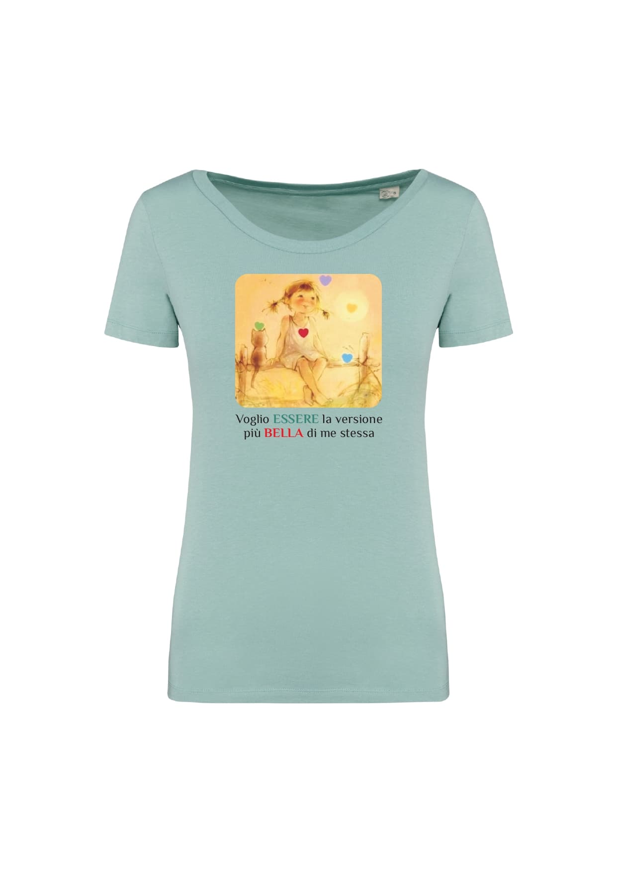 T-shirt_donna_manica_corta_verde_ menta_Voglio_essere_la_versione_migliore_di_ me_stessa