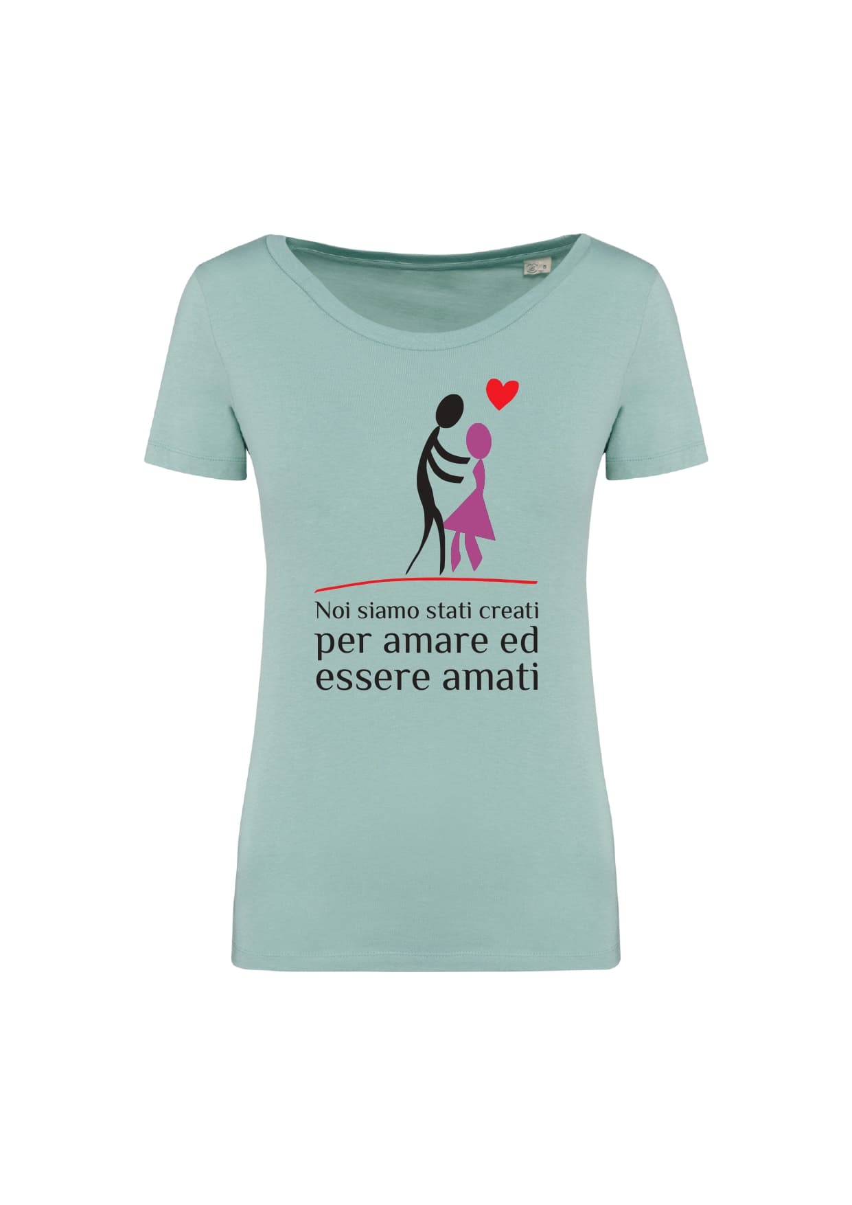 T-shirt_donna_manica_corta_verde__menta__Noi_siamo_stati_creati_per_amare_ed_essere_amati