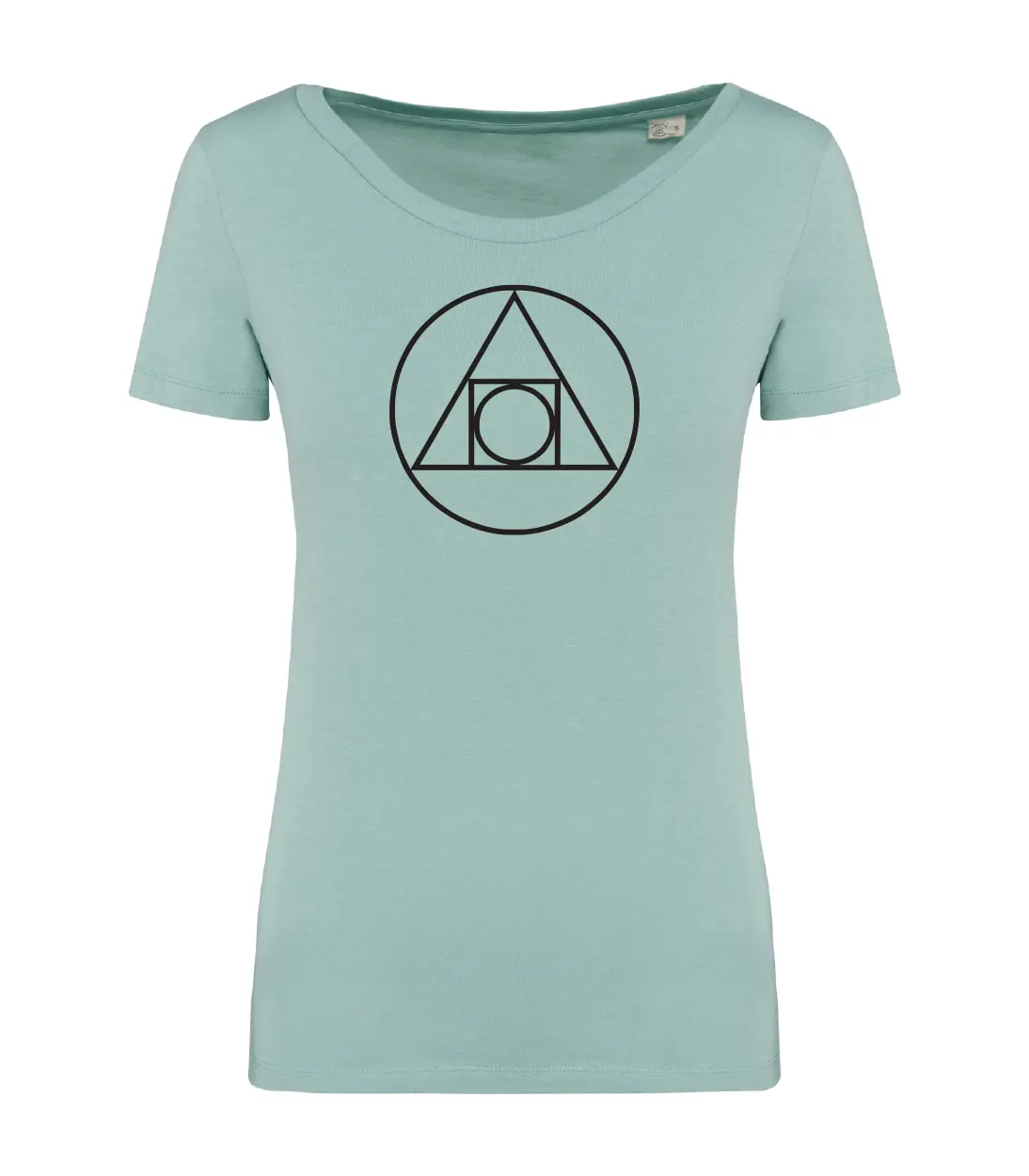 T-shirt_donna_manica_corta_verde_menta_cerchio_quadrato