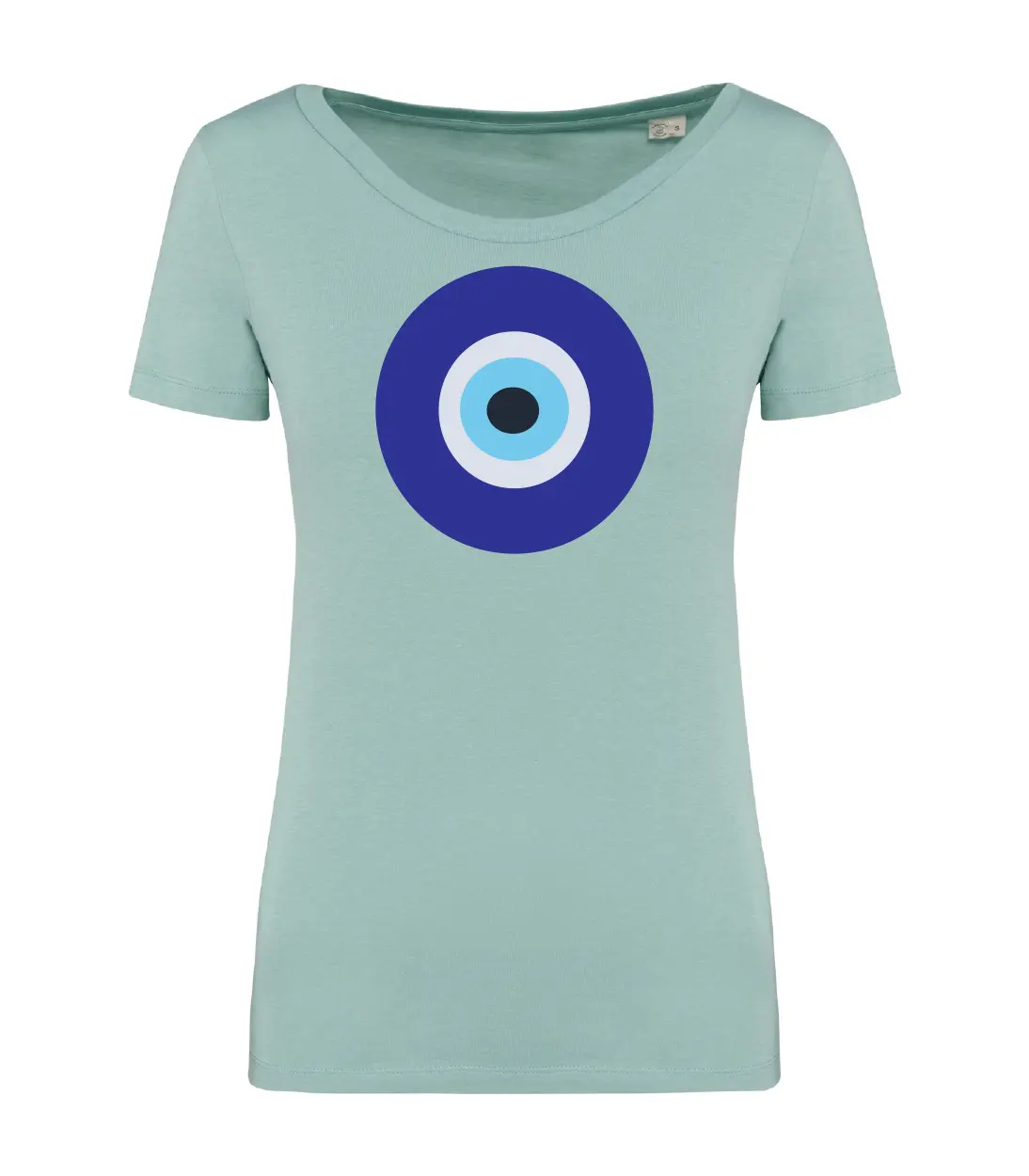 T-shirt_donna_manica_corta_verde_menta_occhio_di_allah_o_occhio_greco