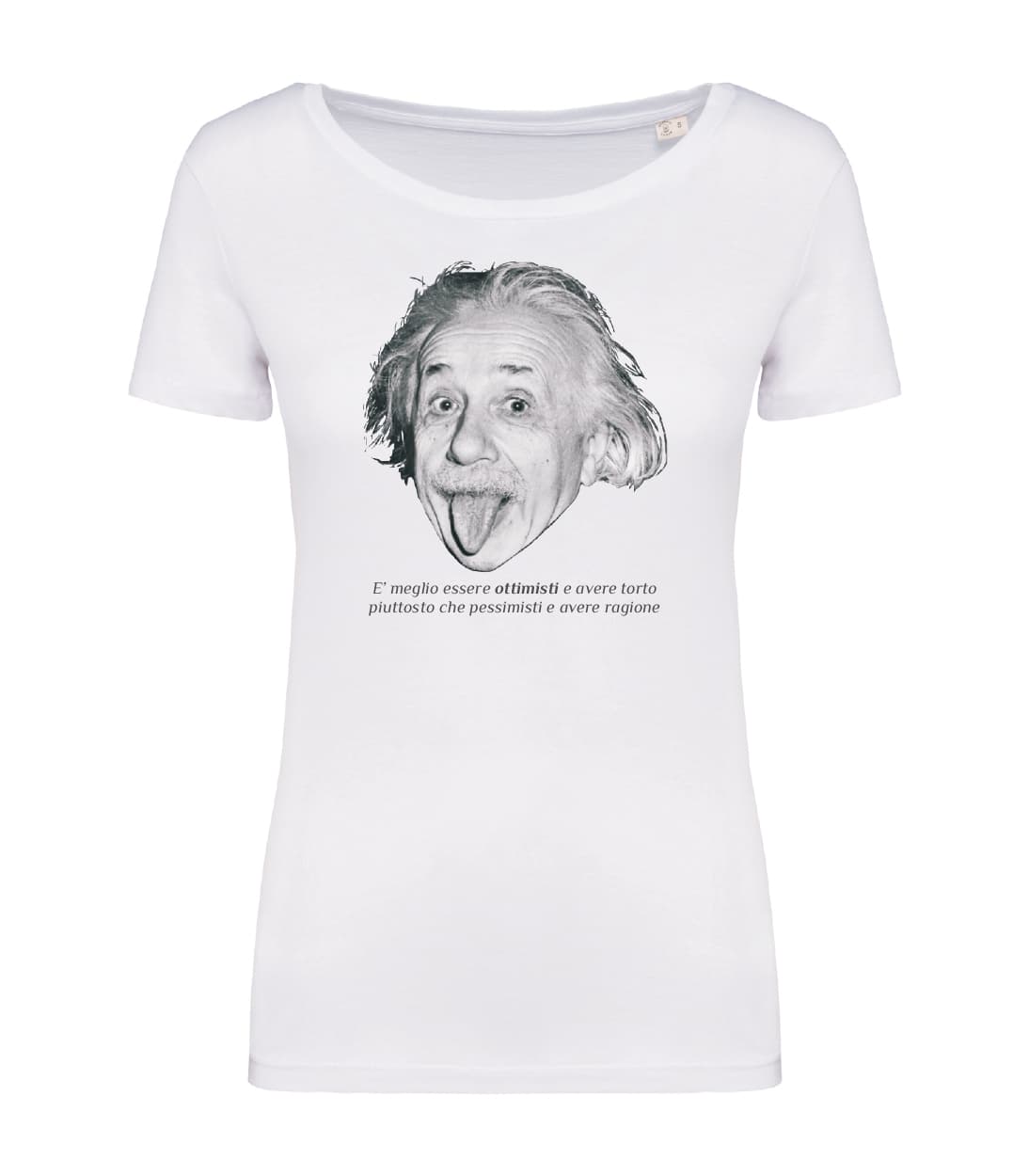 T-shirt_manica_corta_donna_bianco_Einstein_lingua_e_testo
