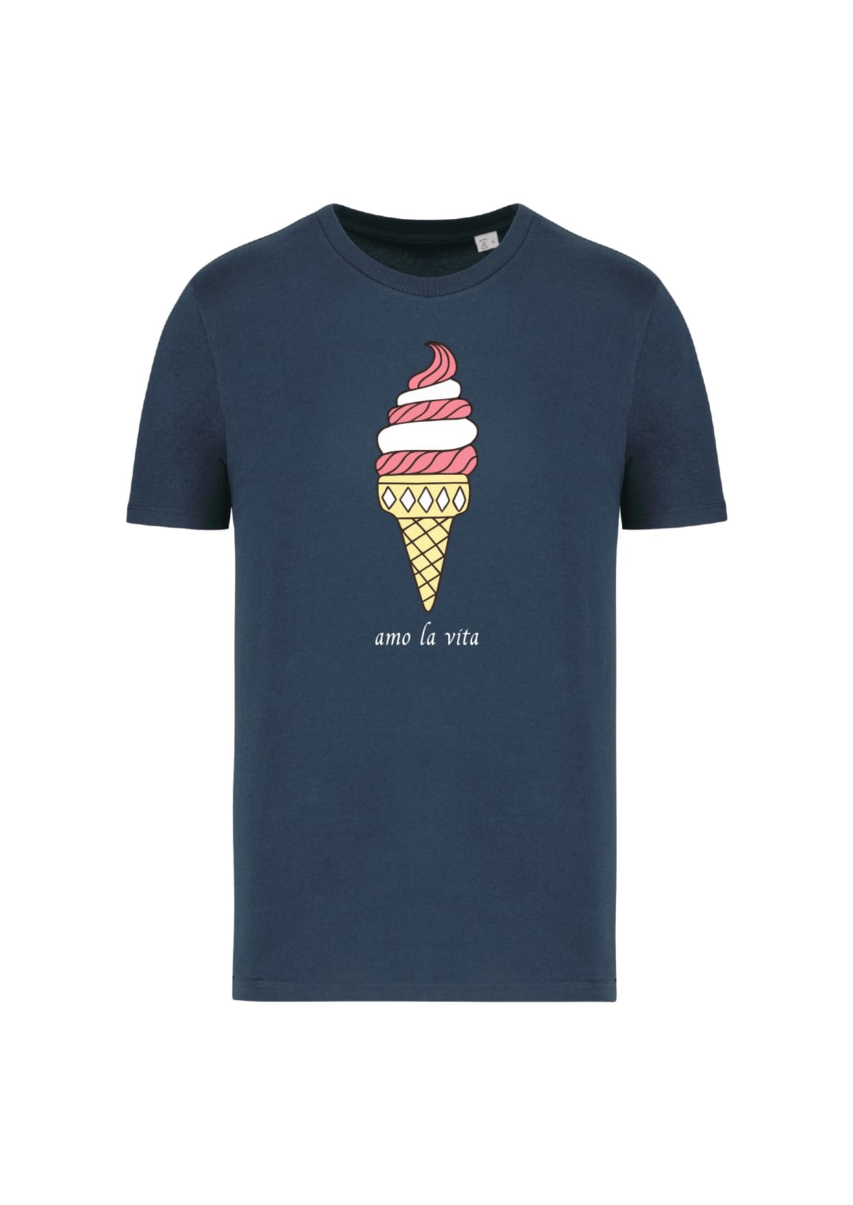 T-shirt_uomo_manica_corta_blu_ navy_Cono_gelato_Amo la_vita