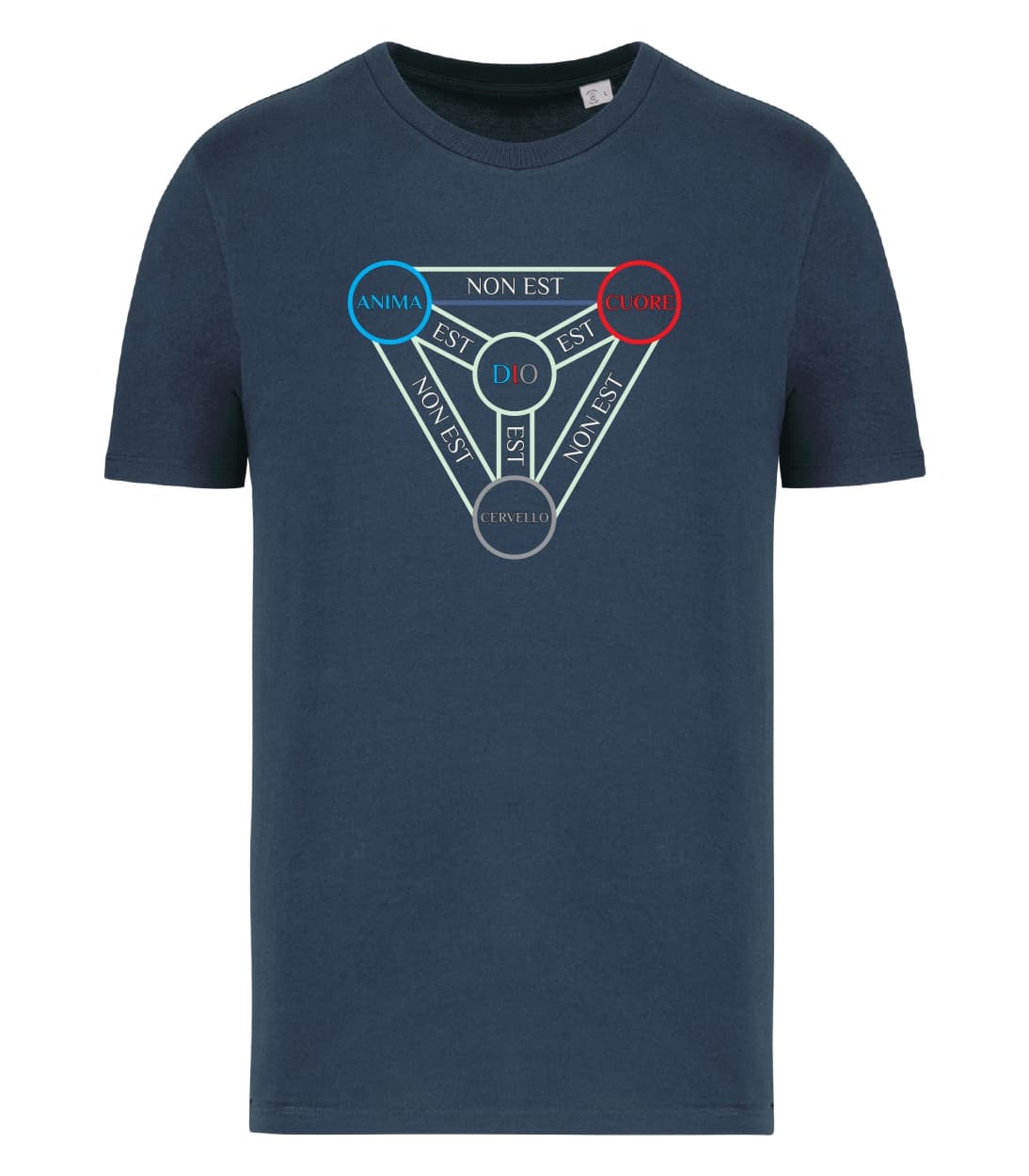 T-shirt_uomo_manica_corta_blu_ navy_Trinitrà_Anima_Cuore_CervelloCervello