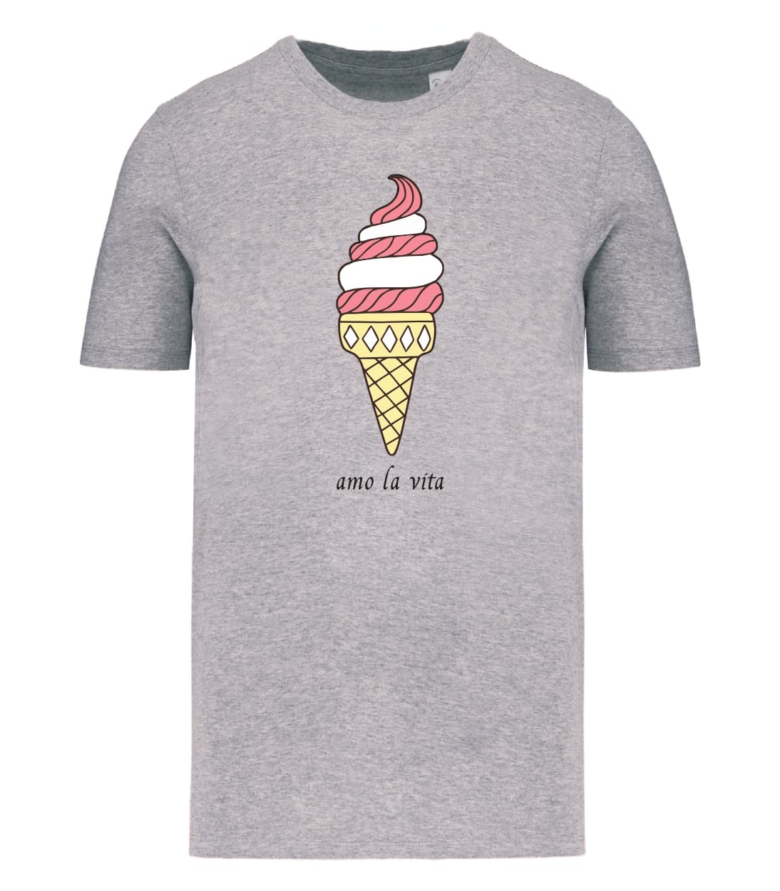T-shirt_uomo_manica_corta_grigio_ melange_Cono_gelato_Amo la_vita
