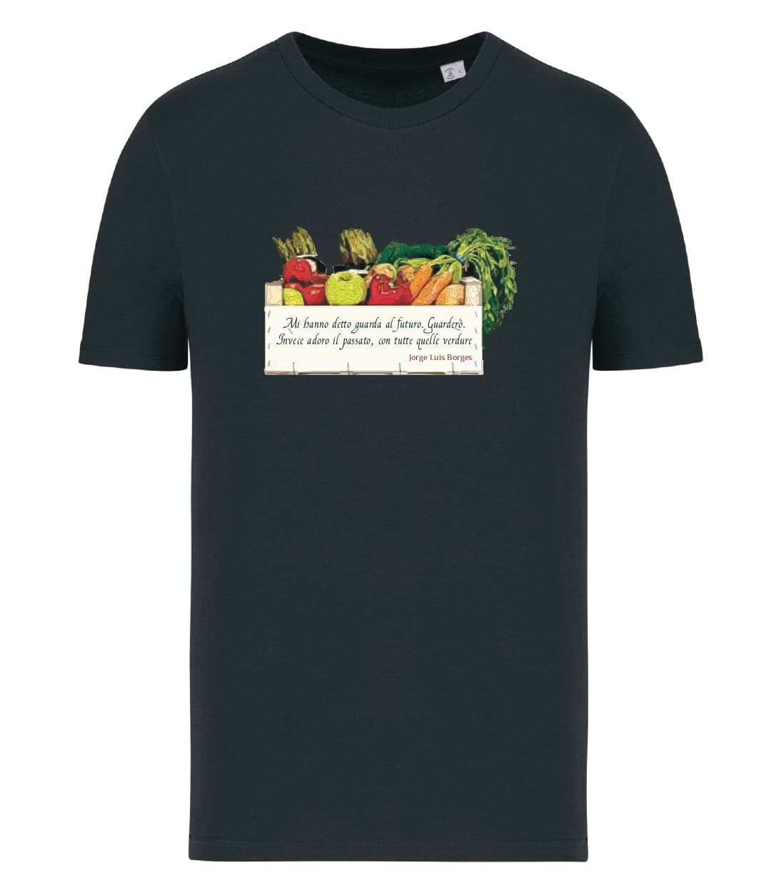 T-shirt_uomo_manica_corta_nero_Cassetta vegan_Mi_hanno_detto_guarda_al_futuro