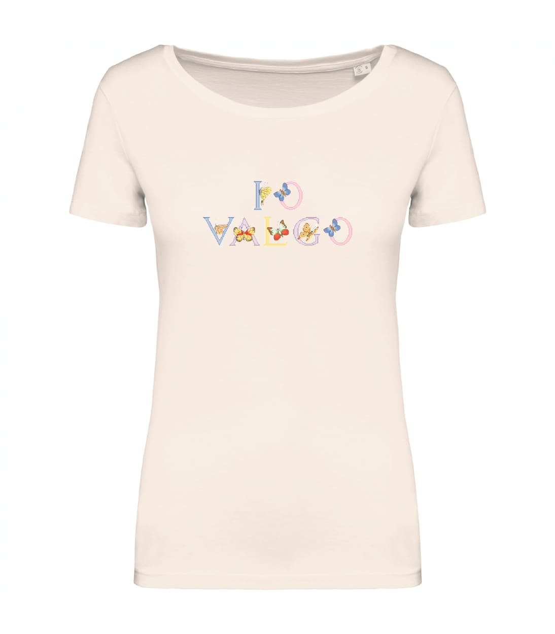 T-shirt_donna_manica_corta_avorio_IO_VALGO_versione_farfalle