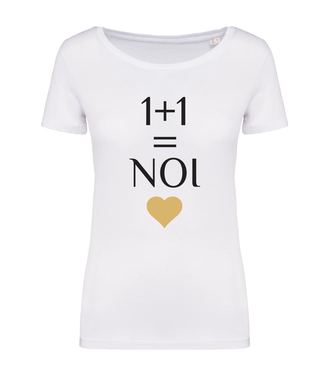 T-shirt_donna_manica_corta_bianco_1_+_1_=_noi_cuore_ oro