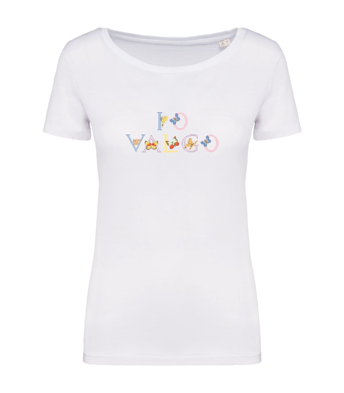 T-shirt_donna_manica_corta_bianco_IO_VALGO_versione_farfalle
