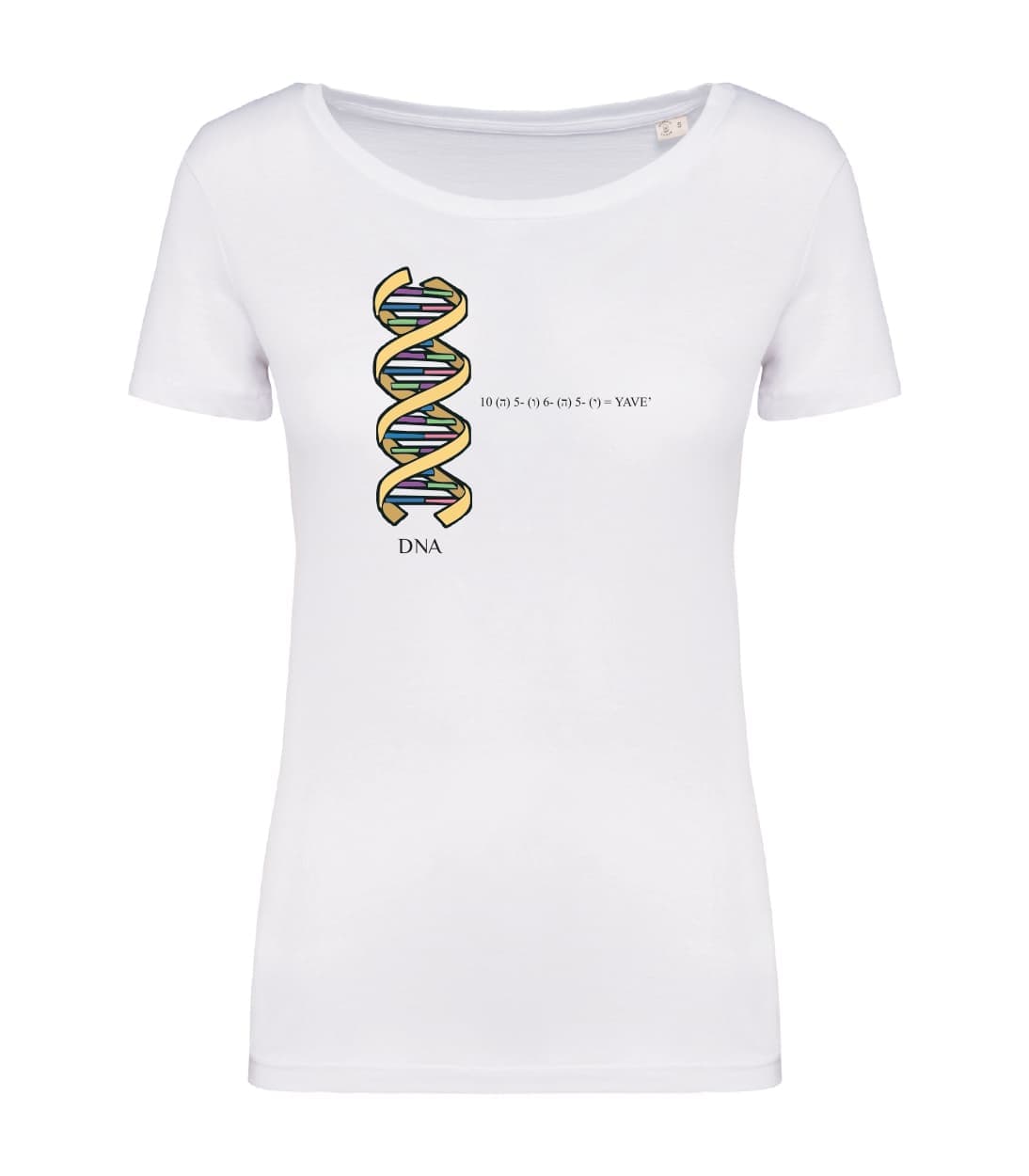 T-shirt_donna_manica_corta_bianco_la_firma_del_ Padre_Creatore_DNA
