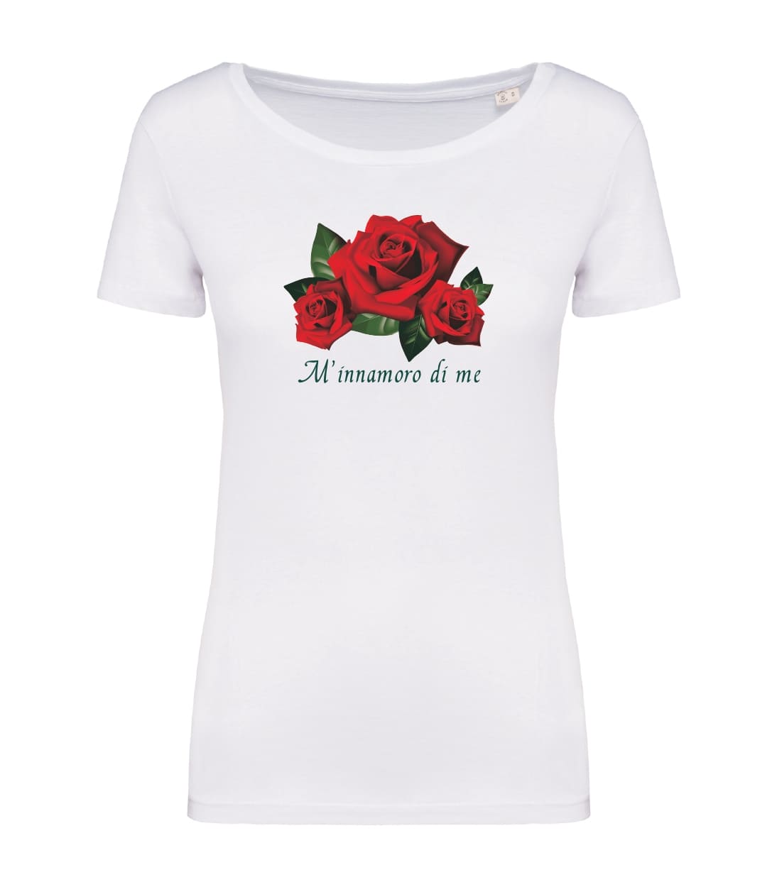 T-shirt_donna_manica_corta_bianco_rose_rosse_minnamoro_di_me
