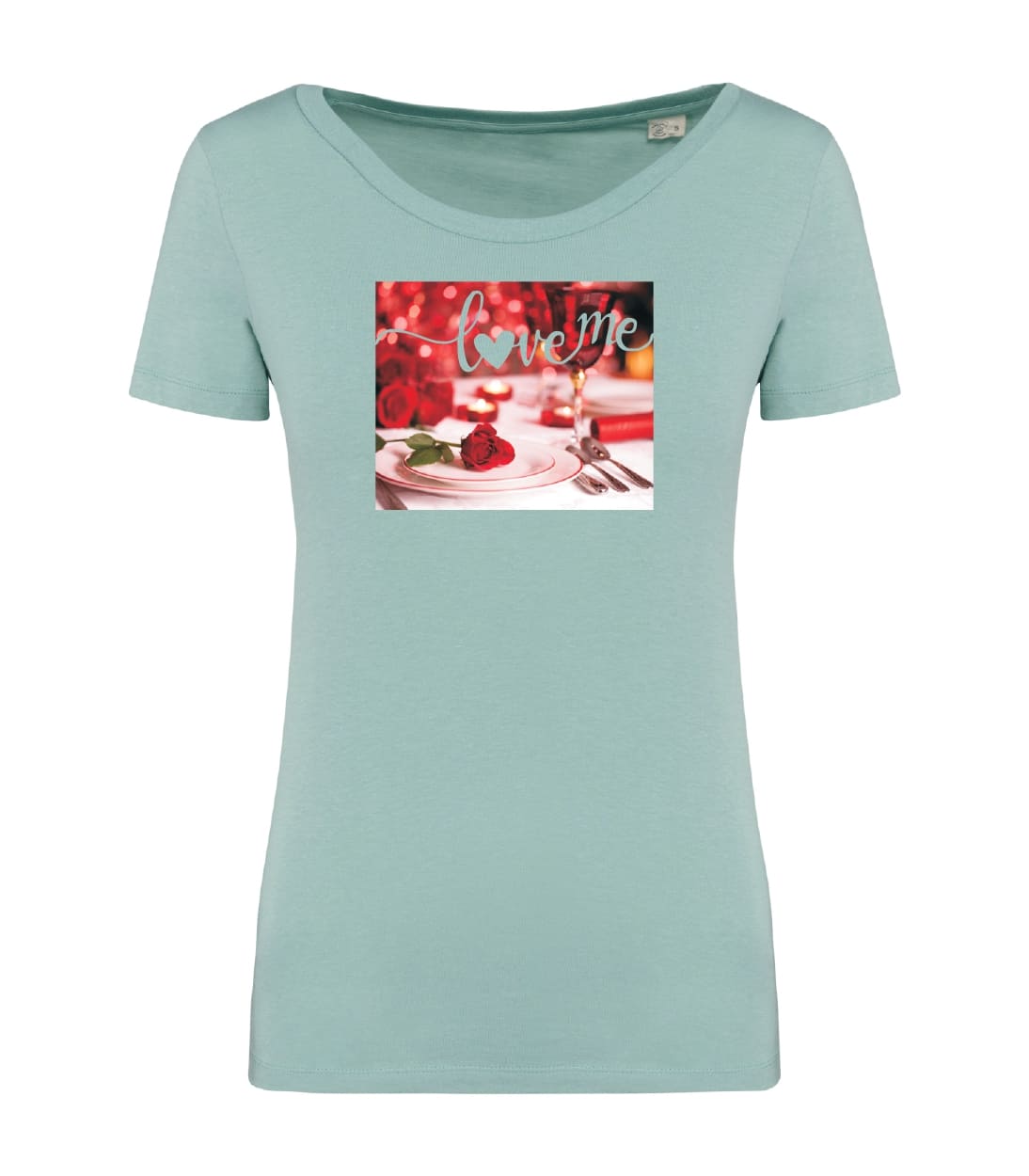 T-shirt_donna_manica_corta_verde_menta_love_me