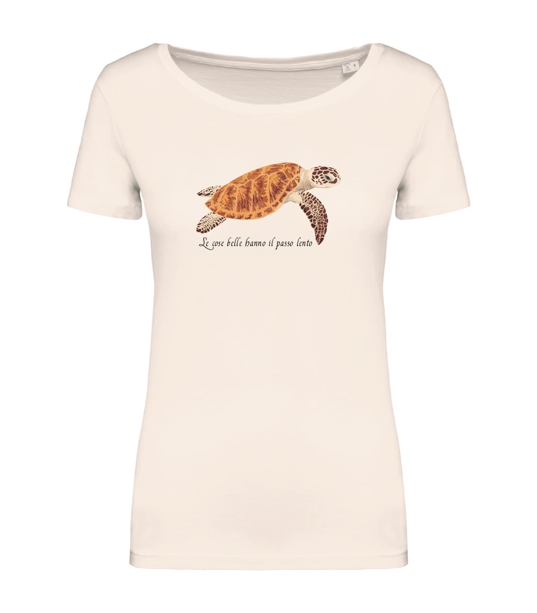T-shirt_donna_manica_corta_avorio_tartaruga_le_cose_belle_hanno_il_passo_lento