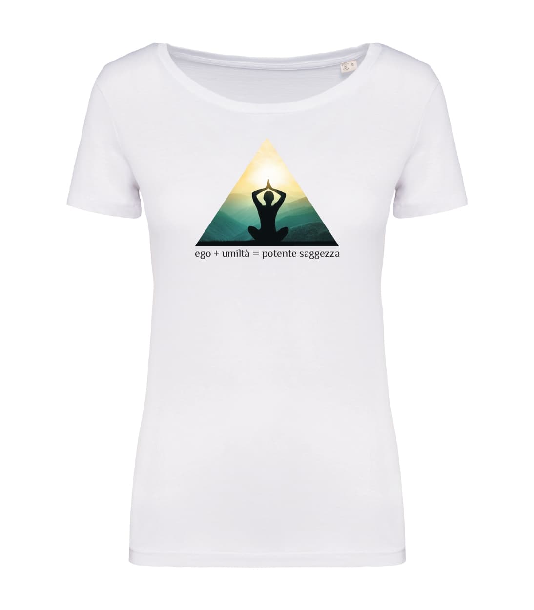 T-shirt_donna_manica_corta_bianco_Ego_+_umilta_potente_=_saggezza