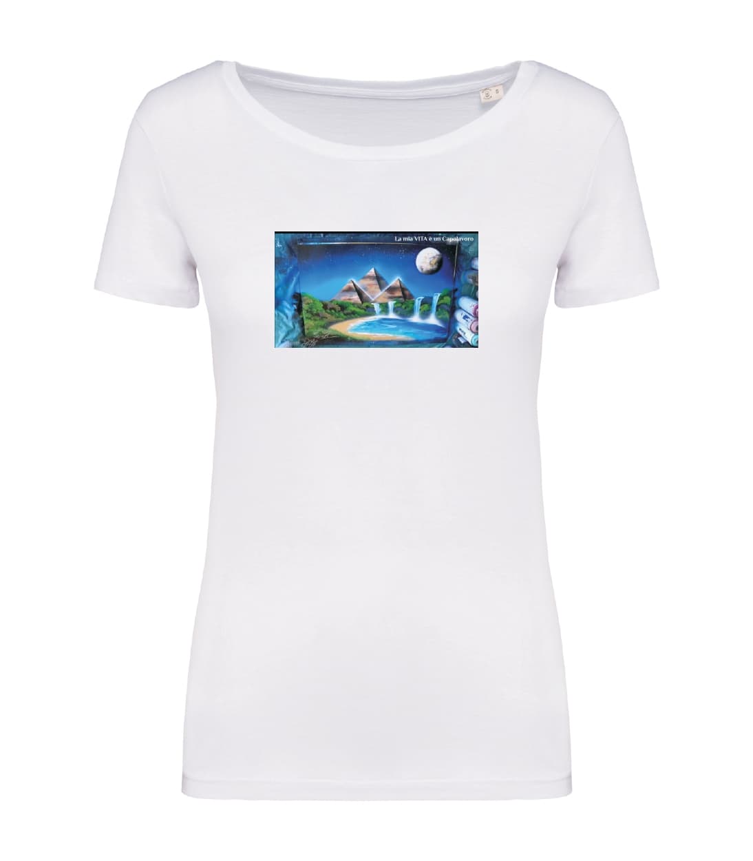 T-shirt_donna_manica_corta_bianco_La_mia_vita_e_un_capolavoro