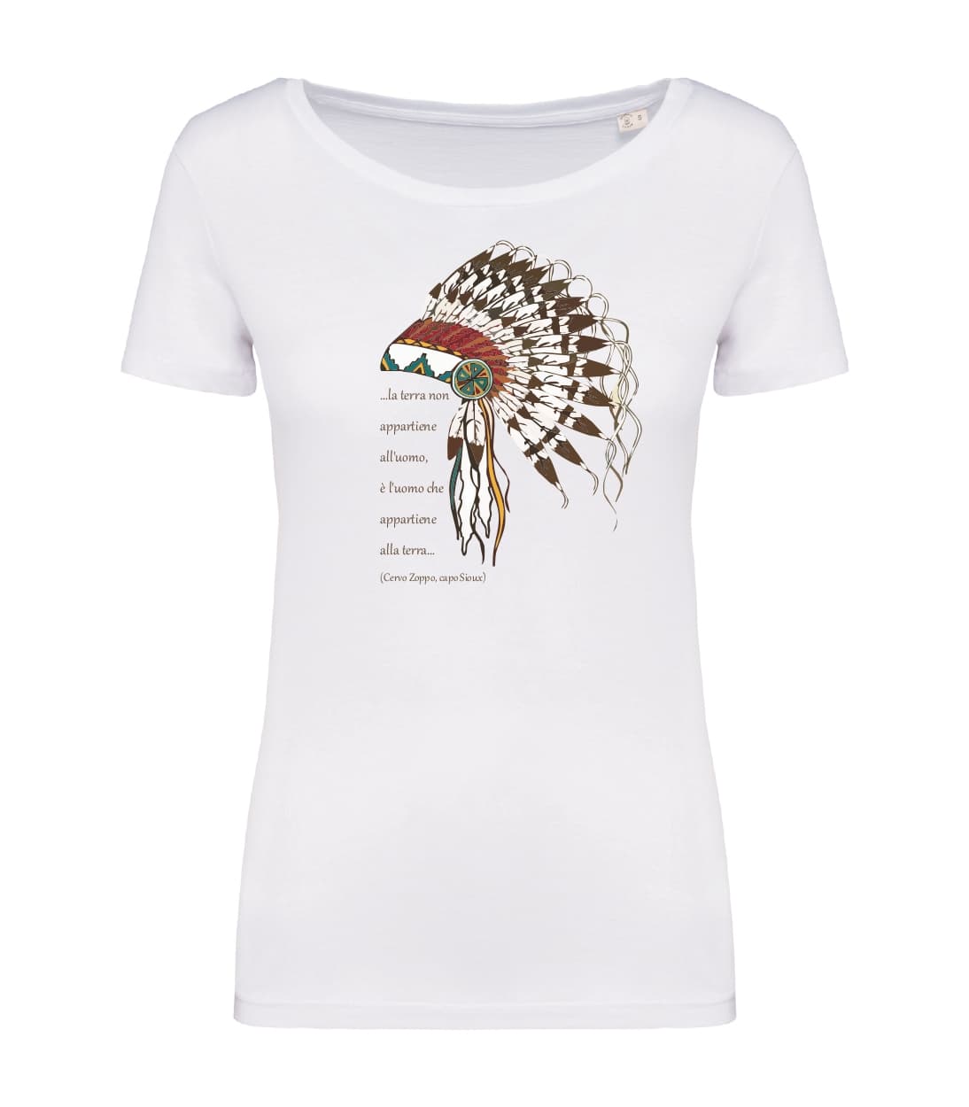 T-shirt_donna_manica_corta_bianco_La_terra_non_appartine_alluomo_ma