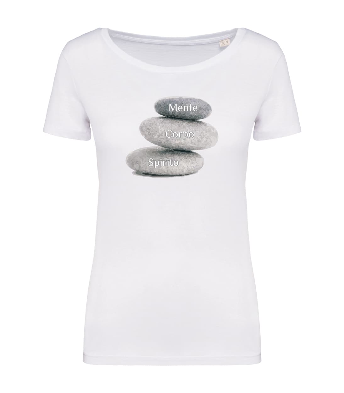 T-shirt_donna_manica_corta_bianco_Pietre_Mente_corpo_e_spirito