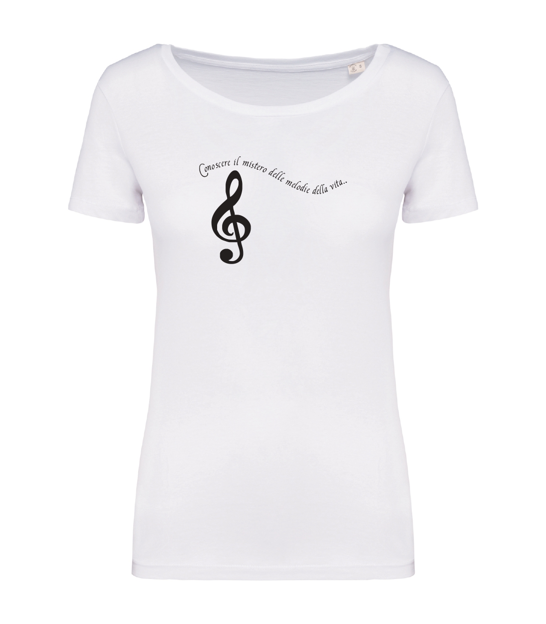 T-shirt_donna_manica_corta_bianco_conoscere_le_melodie_della_vita