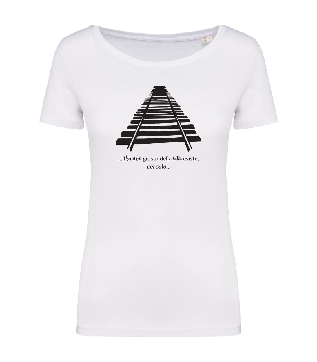 T-shirt_donna_manica_corta_bianco_il_binario_giusto_nella_vita_esiste-cercalo