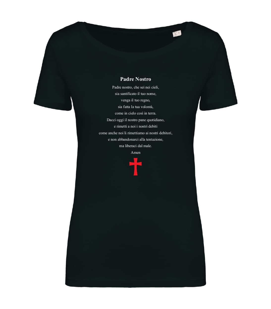 T-shirt_donna_manica_corta_nero_ Padre_nostro_versione_italiano