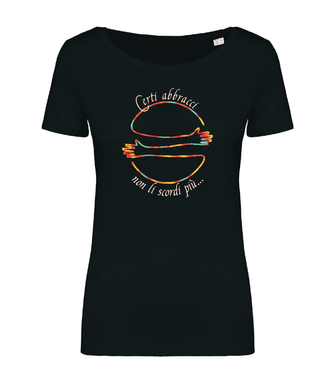 T-shirt_donna_manica_corta_nero_Certi_abbracci_non_li_scordi_piu
