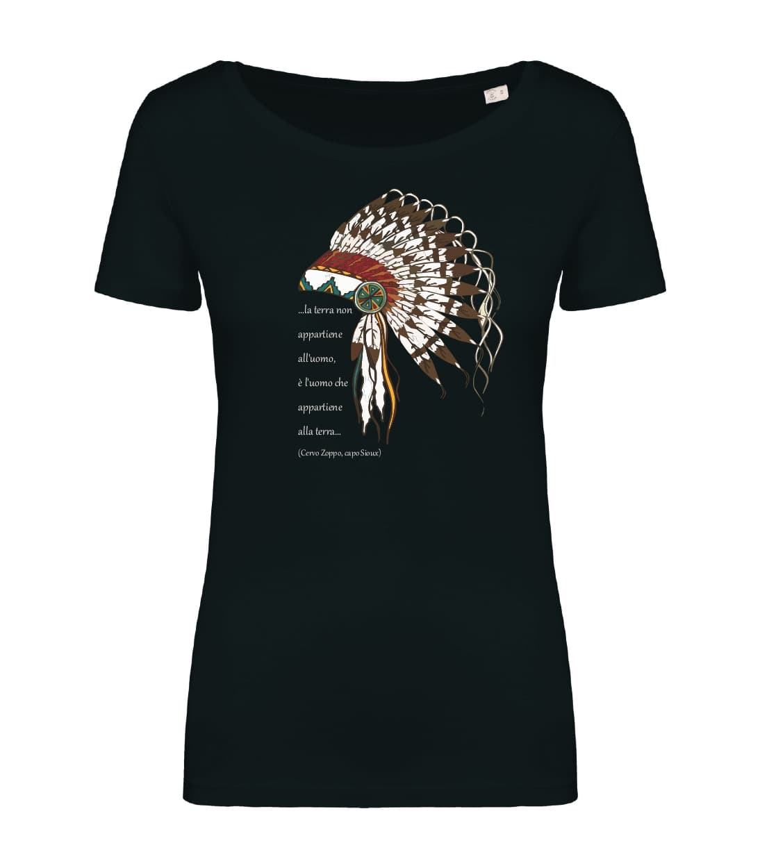 T-shirt_donna_manica_corta_nero_La_terra_non_appartine_alluomo_ma
