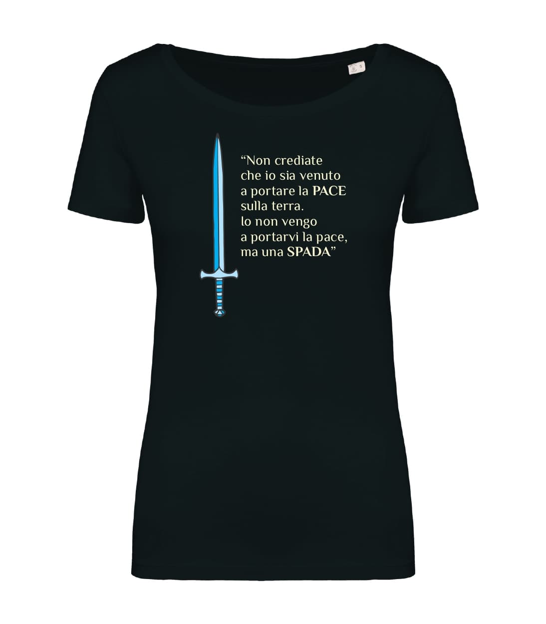 T-shirt_donna_manica_corta_nero_Non_crediate_che_io_sia_venuto_a_portare_la_pace_sulla_terra_ma