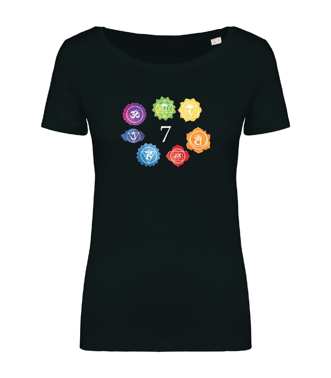 T-shirt_donna_manica_corta_nero_Simboli_7_chakra