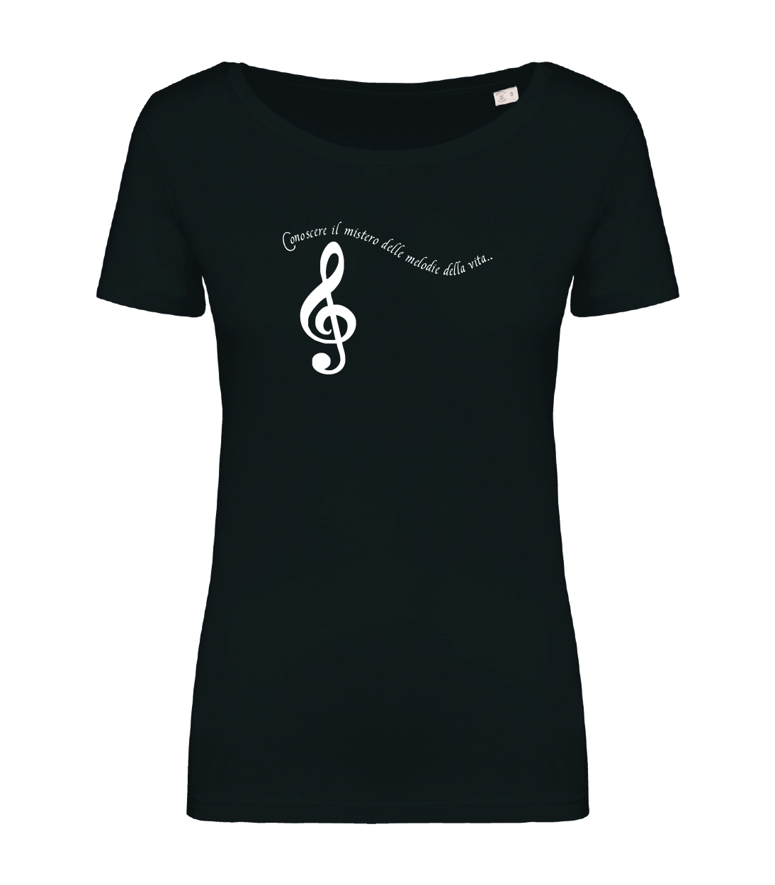 T-shirt_donna_manica_corta_nero_conoscere_le_melodie_della_vita