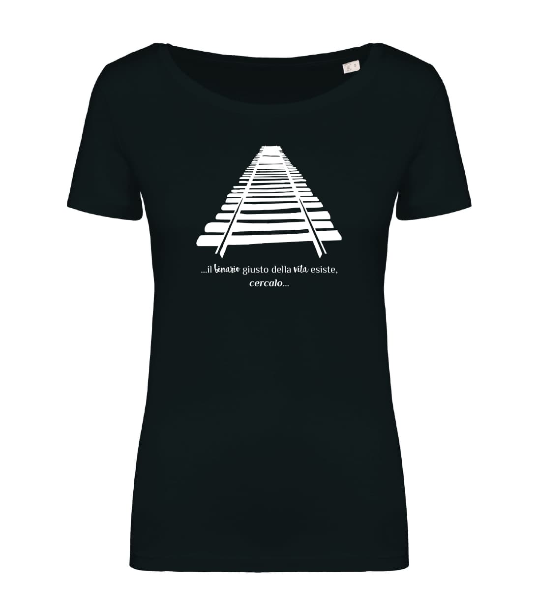 T-shirt_donna_manica_corta_nero_il_binario_giusto_nella_vita_esiste-cercalo