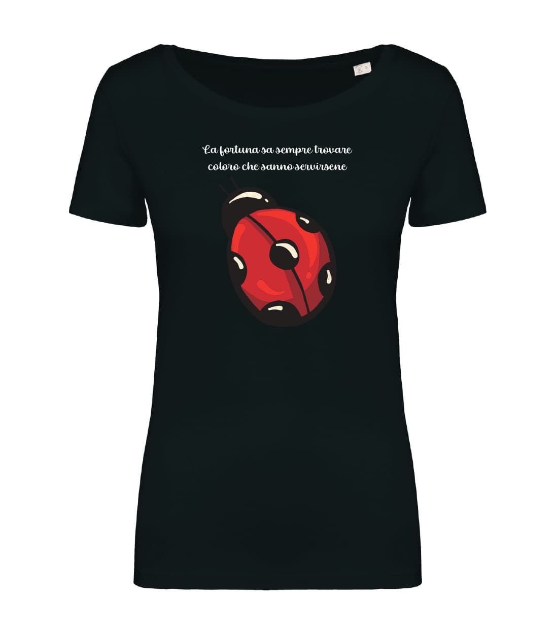 T-shirt_donna_manica_corta_nero_la_fortuna_sa_sempre_trovare_coloro_che_coccine