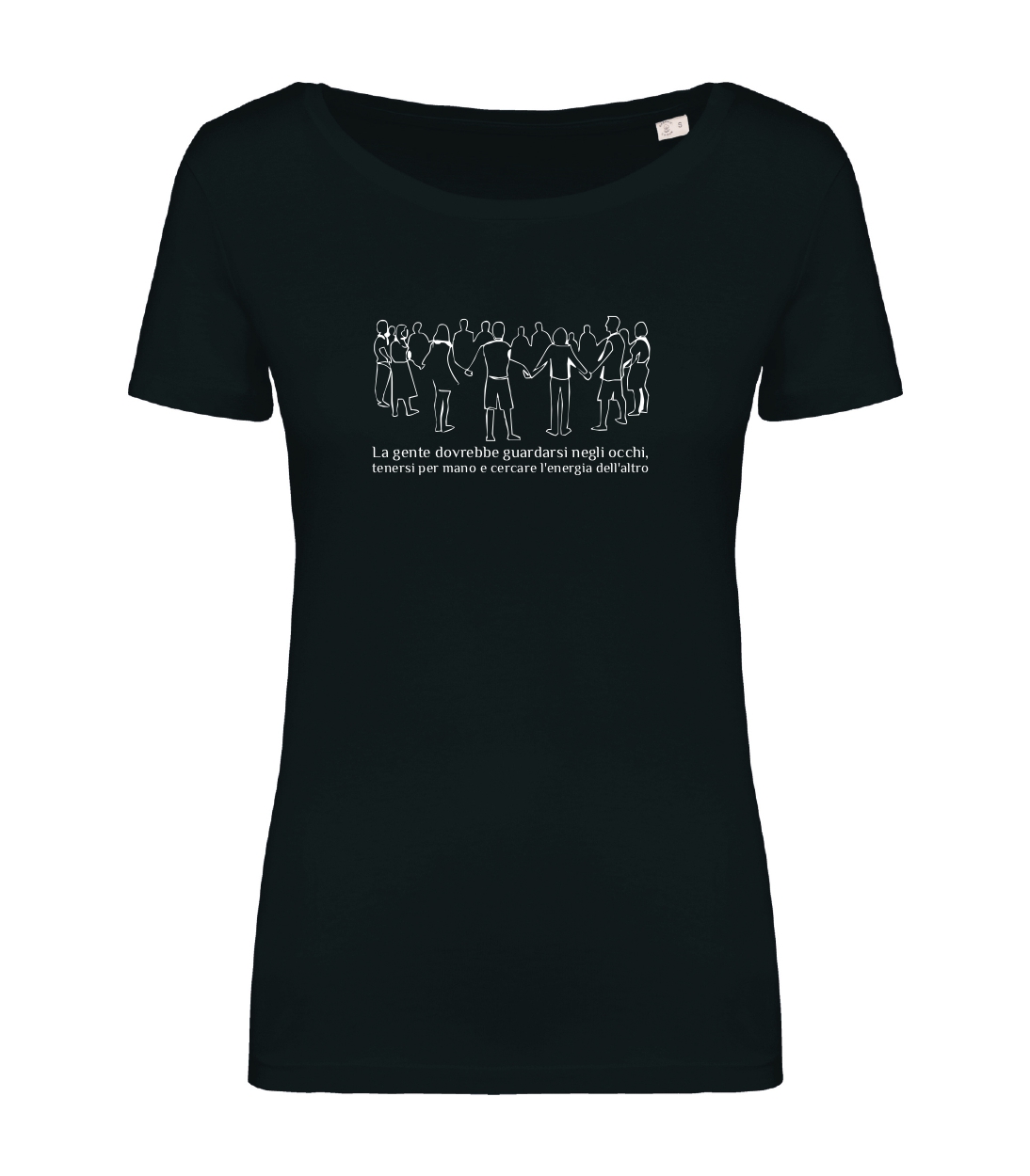 T-shirt_donna_manica_corta_nero_la_gente_dovrebbe_ guardarsi_negli_ occhi