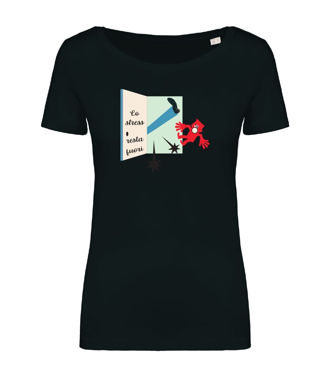T-shirt_donna_manica_corta_nero_lo_stress_resta_fuori