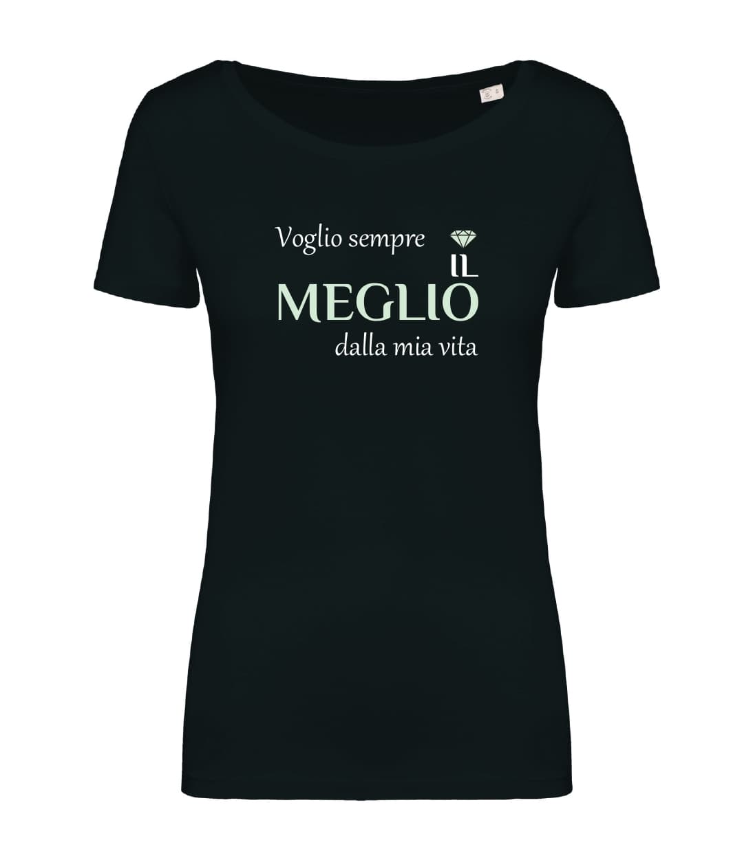 T-shirt_donna_manica_corta_nero_voglio_sempre_il_meglio_dalla_mia_vita